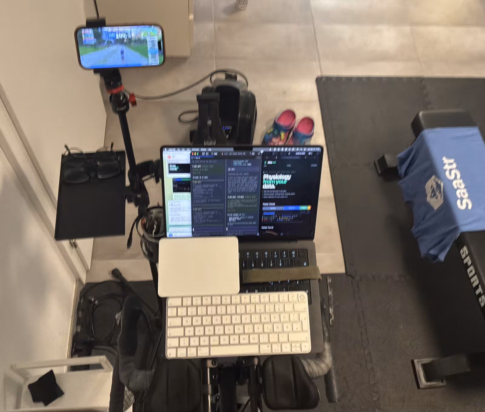 Indoor bike desk setup during a Z2 ride